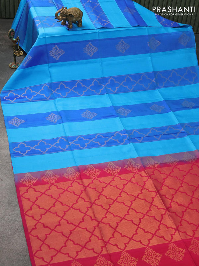 Pure soft silk saree light blue and pink with allover zari weaves in borderless style - borderless style