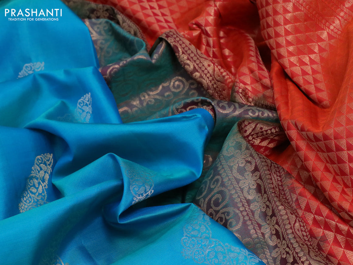 Pure soft silk saree light blue and pink with allover zari weaves in borderless style - borderless style
