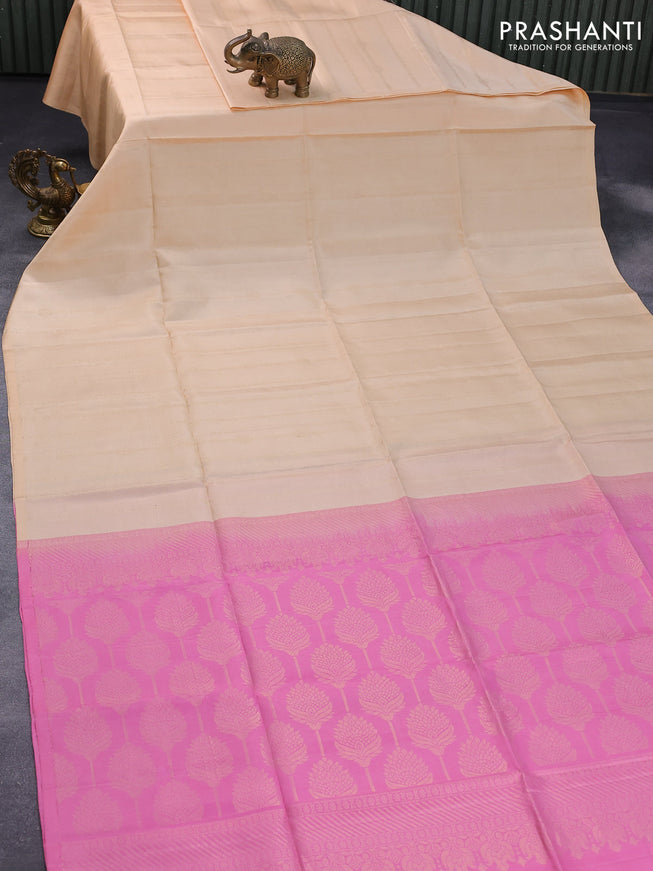 Pure soft silk saree sandal and light pink with allover zari weaves in borderless style - borderless style