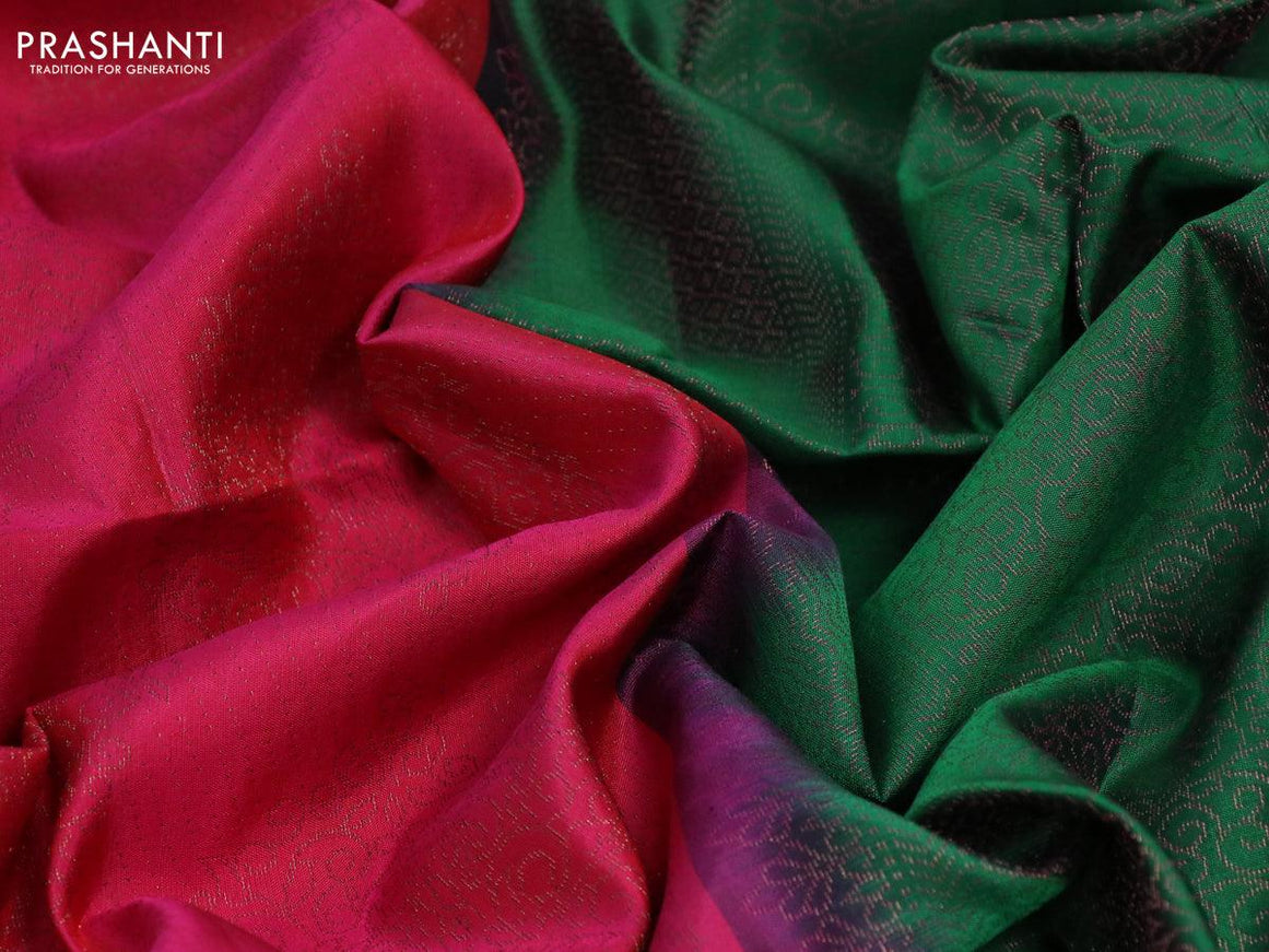 Pure soft silk saree pink and green with allover thread weaves in borderless style - borderless style