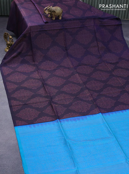 Pure soft silk saree deep jamun shade and teal blue with allover thread weaves in borderless style - borderless style