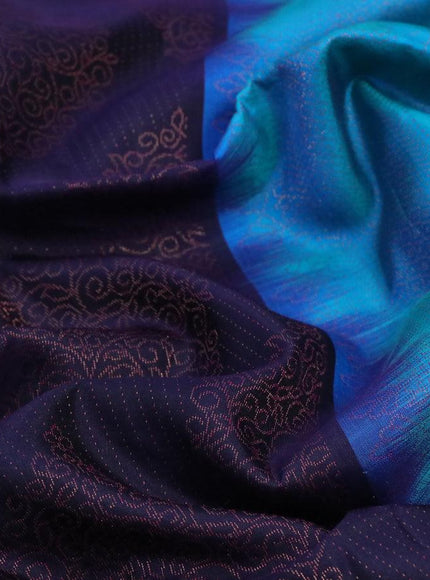 Pure soft silk saree deep jamun shade and teal blue with allover thread weaves in borderless style - borderless style