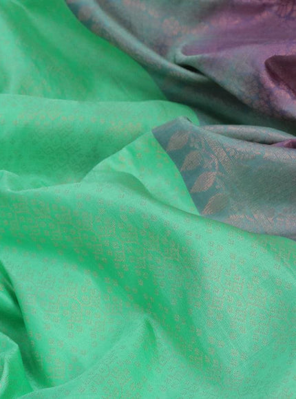 Pure soft silk saree light green and pastel purple with allover copper zari brocade weaves in borderless style - borderless style