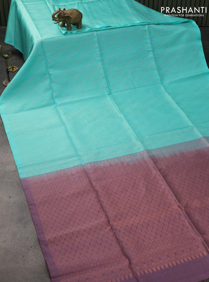 Pure soft silk saree light blue and pastel purple with allover copper zari brocade weaves in borderless style - borderless style