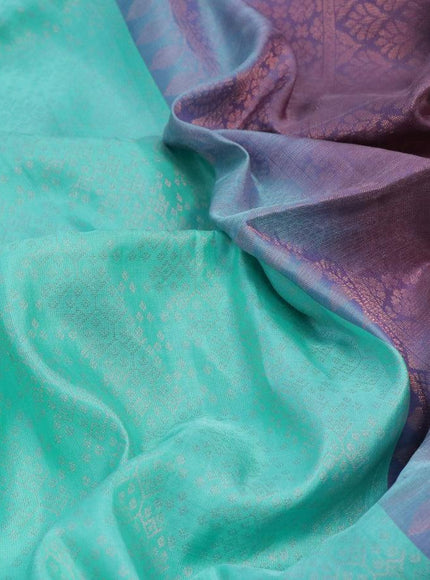 Pure soft silk saree light blue and pastel purple with allover copper zari brocade weaves in borderless style - borderless style