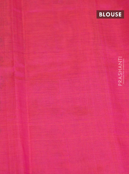 Silk cotton block printed saree dual shade of pink and orange with butta prints and piping border