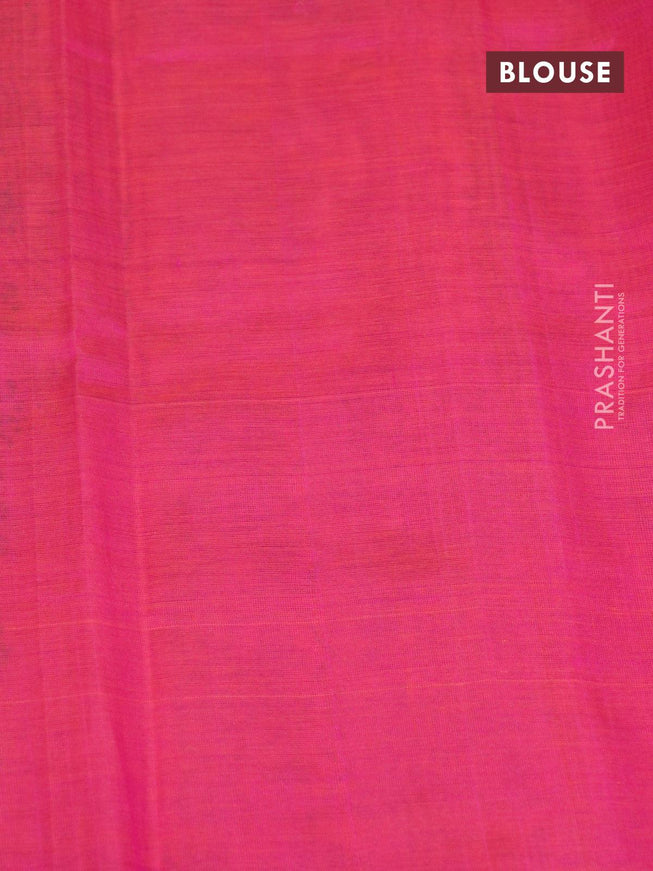 Silk cotton block printed saree dual shade of pink and orange with butta prints and piping border