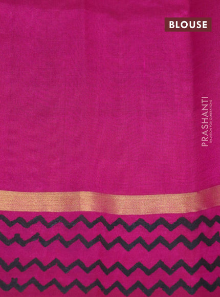 Silk cotton block printed saree dual shade of pink and magenta pink with allover butta printa and zari woven printed border