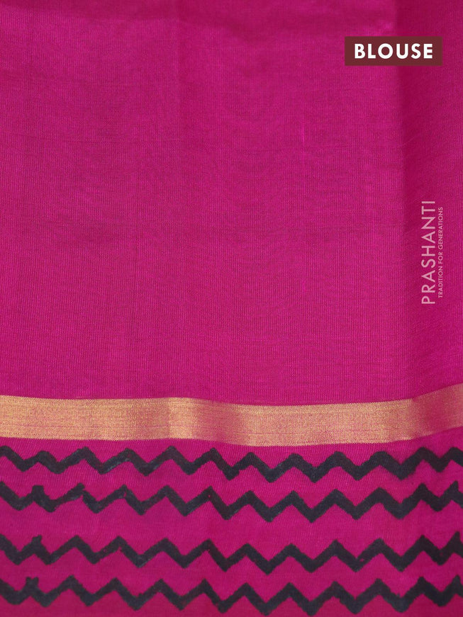 Silk cotton block printed saree dual shade of pink and magenta pink with allover butta printa and zari woven printed border