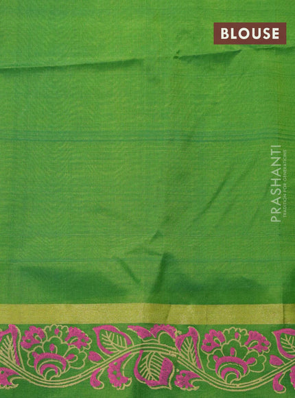 Silk cotton block printed saree pink and light green with allover butta printa and zari woven printed border