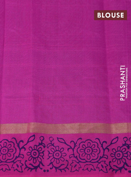 Silk cotton block printed saree grey and pink with butta prints and zari woven printed border