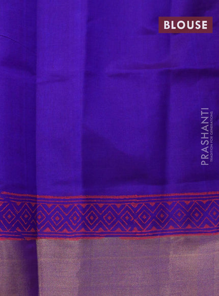 Silk cotton block printed saree pink and blue with allover prints and zari woven border