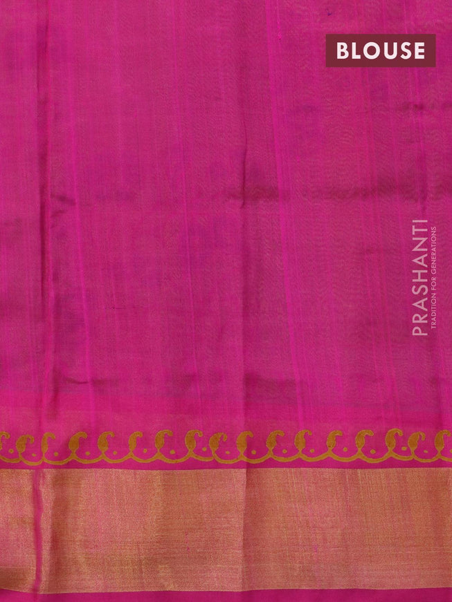 Silk cotton block printed saree light green and pink with allover prints and zari woven border