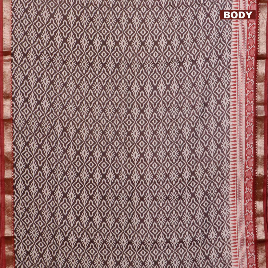 Semi gadwal saree brown shade and maroon with allover ikat weaves and zari woven border