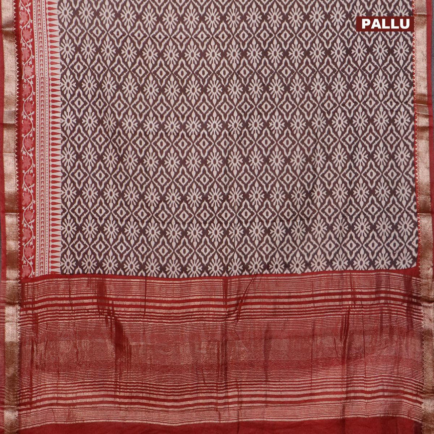 Semi gadwal saree brown shade and maroon with allover ikat weaves and zari woven border