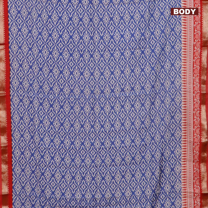 Semi gadwal saree blue and red with allover ikat weaves and zari woven border