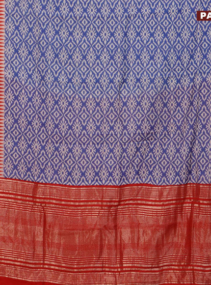 Semi gadwal saree blue and red with allover ikat weaves and zari woven border