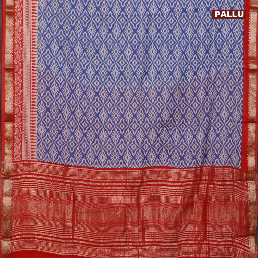 Semi gadwal saree blue and red with allover ikat weaves and zari woven border