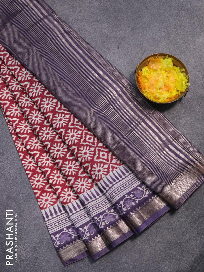 Semi gadwal saree maroon and jamun shade with allover ikat weaves and zari woven border