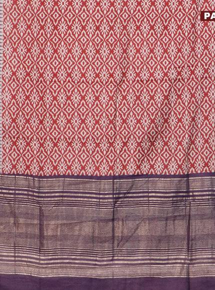 Semi gadwal saree maroon and jamun shade with allover ikat weaves and zari woven border