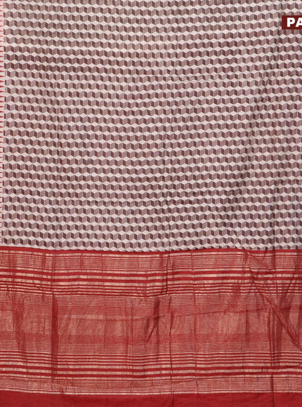 Semi gadwal saree off white coffee brown and maroon with allover geometric prints and zari woven border