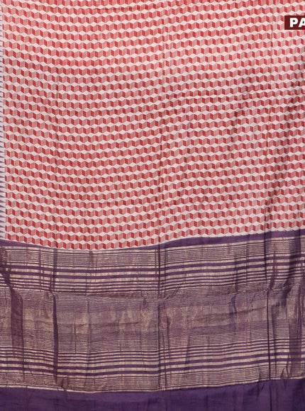 Semi gadwal saree off white maroon and jamun shade with allover geometric prints and zari woven border