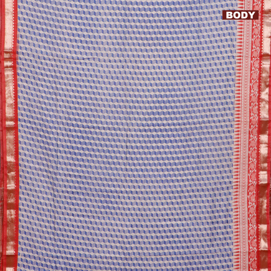 Semi gadwal saree off white blue and red with allover geometric prints and zari woven border
