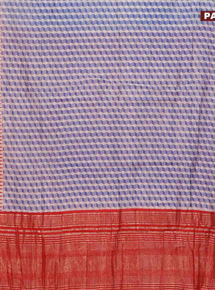 Semi gadwal saree off white blue and red with allover geometric prints and zari woven border