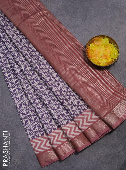 Semi gadwal saree blue shade and pastel brown with allover prints and zari woven border