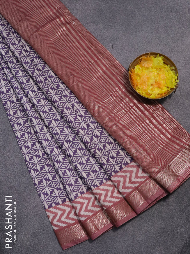 Semi gadwal saree blue shade and pastel brown with allover prints and zari woven border