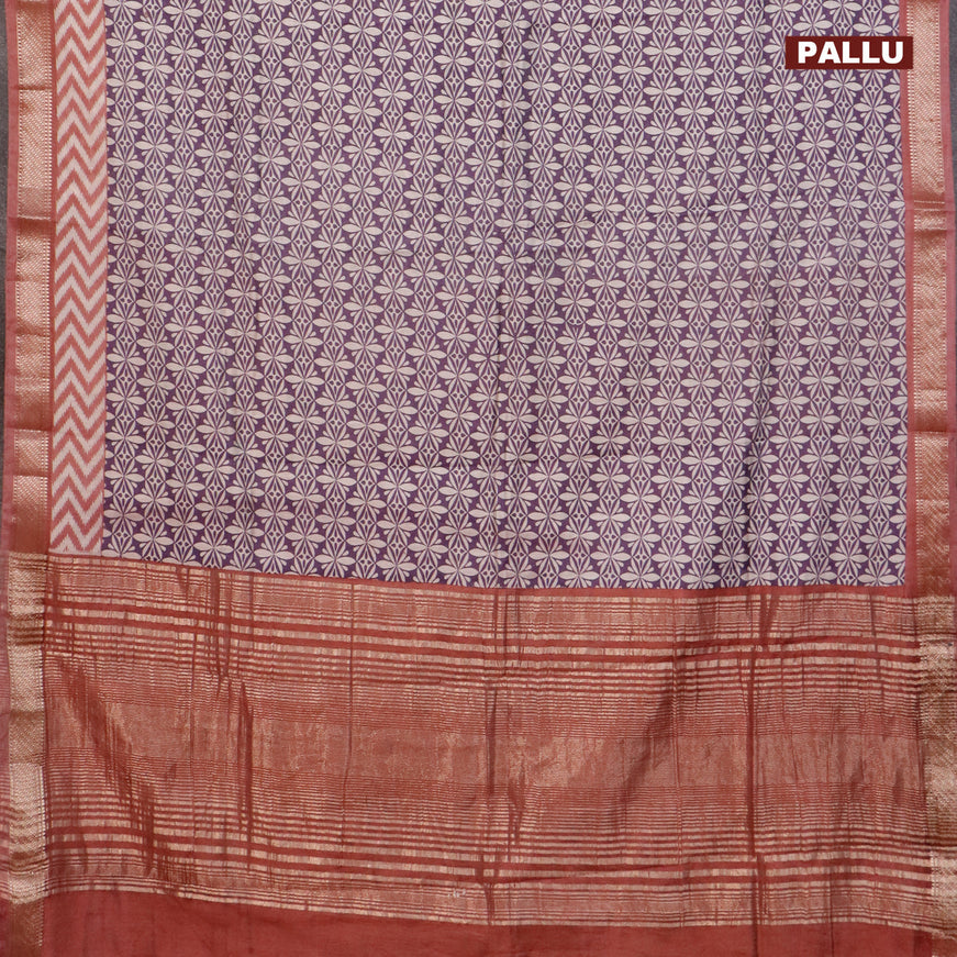 Semi gadwal saree blue shade and pastel brown with allover prints and zari woven border