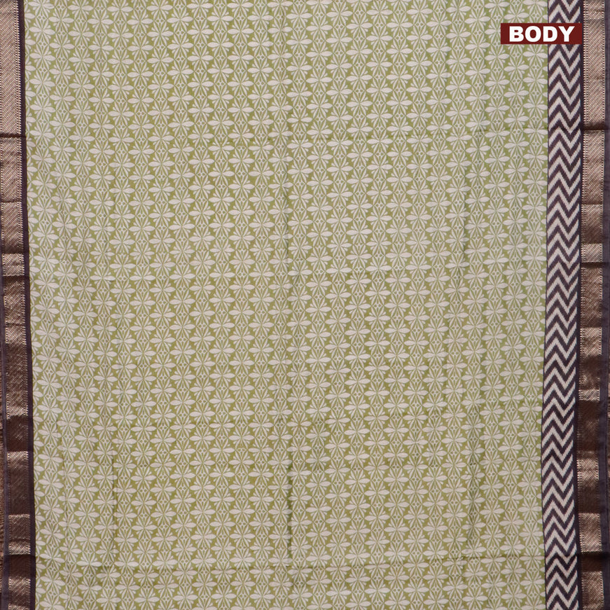 Semi gadwal saree green and elephant grey with allover prints and zari woven border