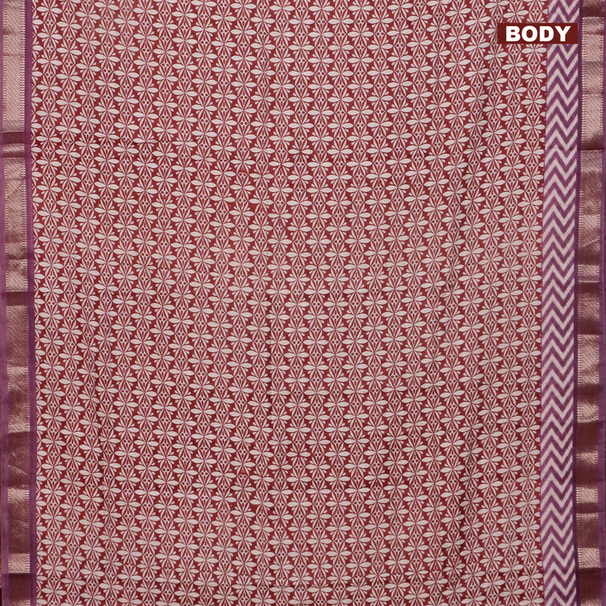 Semi gadwal saree maroon and purple shade with allover prints and zari woven border