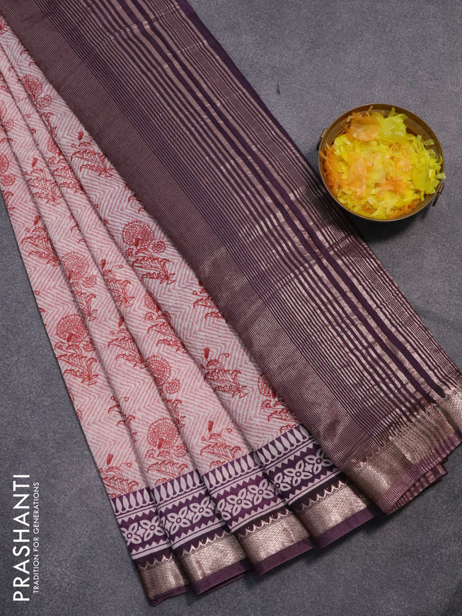 Semi gadwal saree pastel shade and jamun shade with allover prints and zari woven border