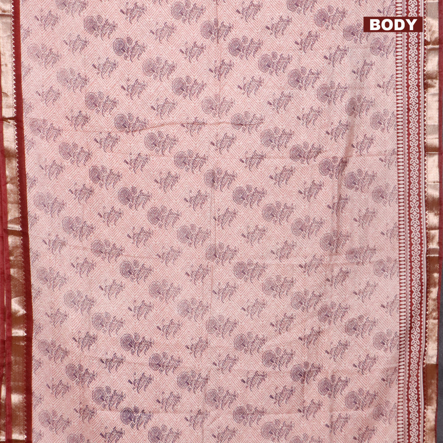 Semi gadwal saree pastel shade and maroon with allover prints and zari woven border