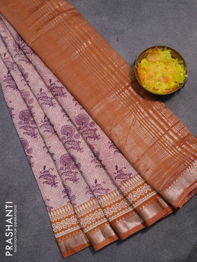 Semi gadwal saree pastel shade and mustard yellow with allover prints and zari woven border
