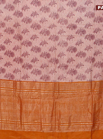 Semi gadwal saree pastel shade and mustard yellow with allover prints and zari woven border