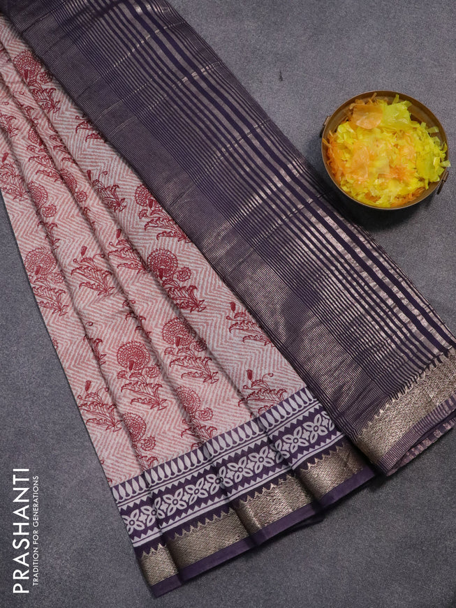 Semi gadwal saree pastel maroon and jamun sahde with allover prints and zari woven border
