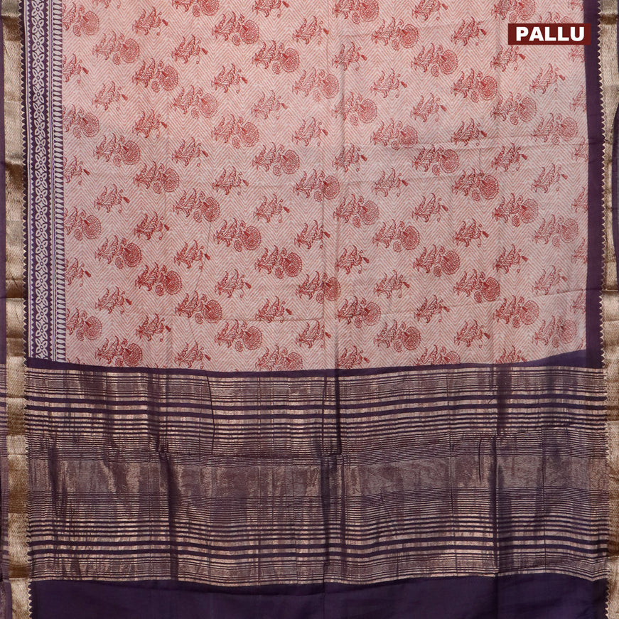 Semi gadwal saree pastel maroon and jamun sahde with allover prints and zari woven border