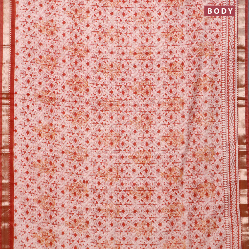 Semi gadwal saree maroon shade with allover prints and zari woven border