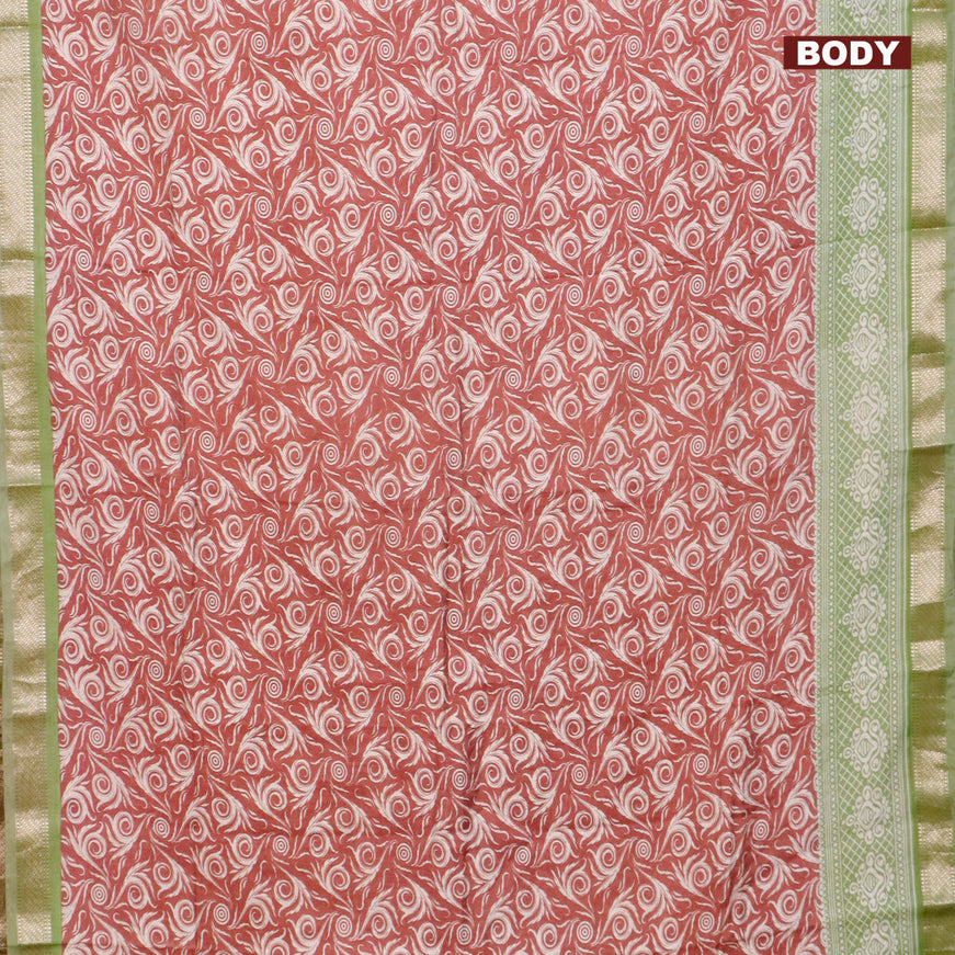 Semi gadwal saree pastel maroon and green with allover prints and zari woven border