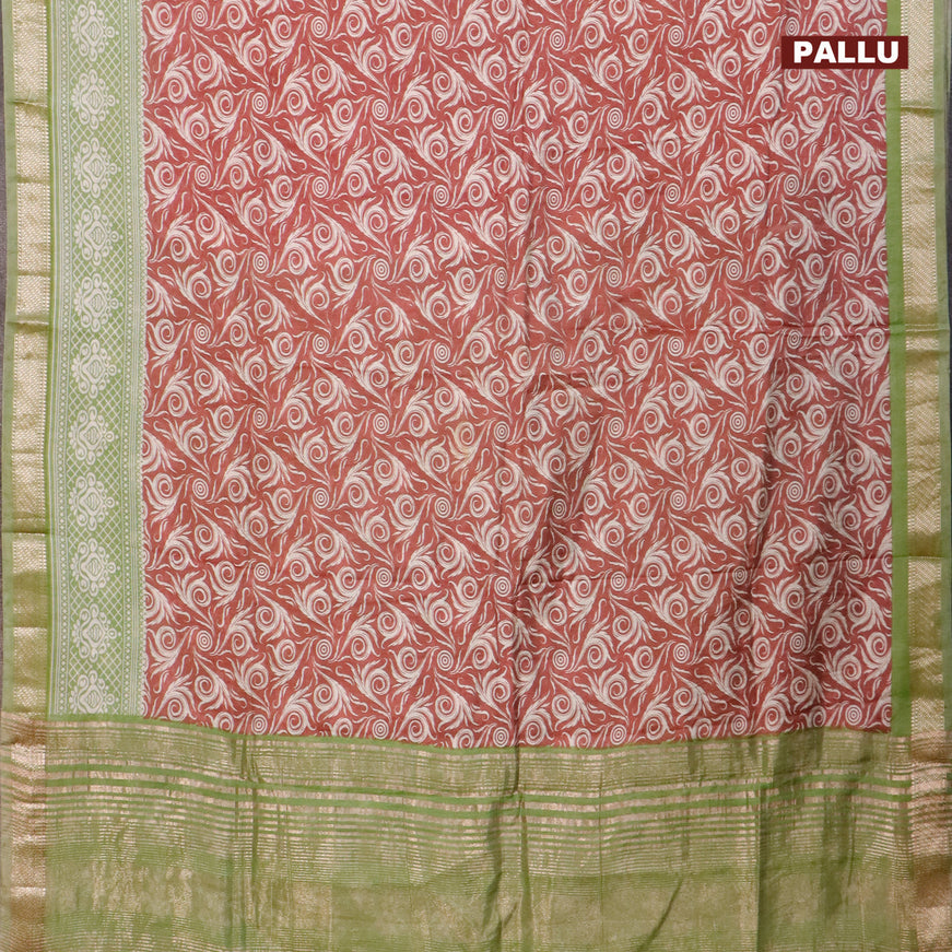 Semi gadwal saree pastel maroon and green with allover prints and zari woven border