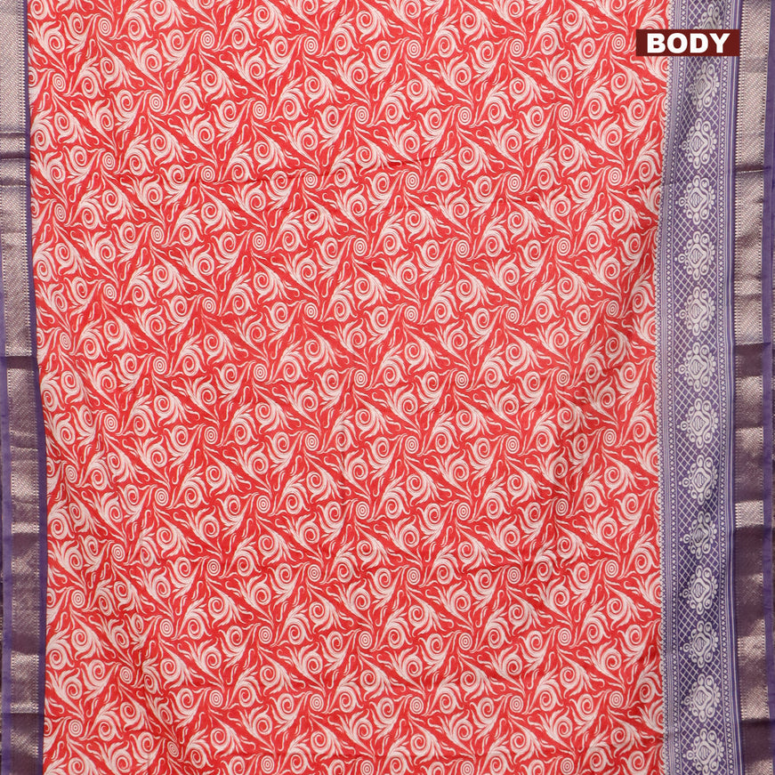 Semi gadwal saree red and blue shade with allover prints and zari woven border