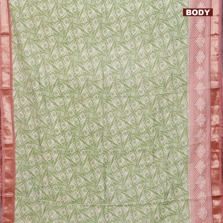 Semi gadwal saree green and pastel maroon with allover prints and zari woven border