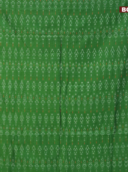 Ikat cotton saree green and dual shade of reddish green with allover ikat weaves and simple border without blouse