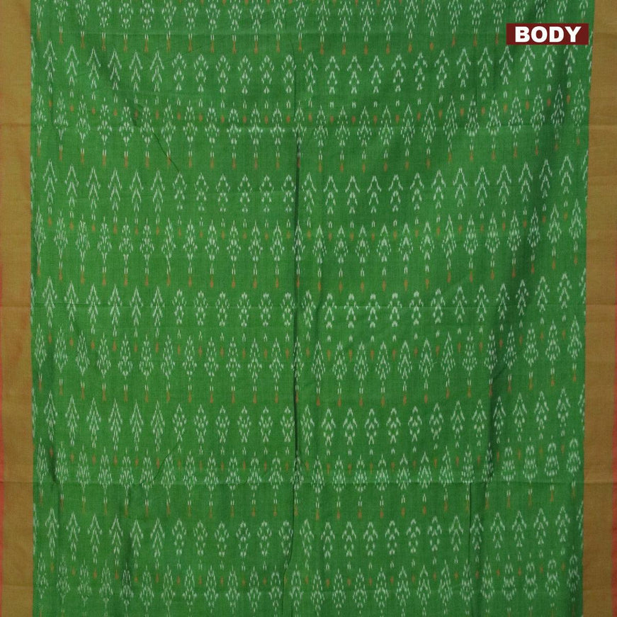 Ikat cotton saree green and dual shade of reddish green with allover ikat weaves and simple border without blouse