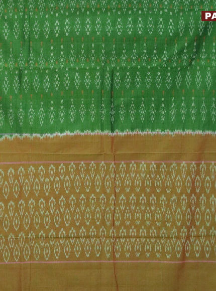 Ikat cotton saree green and dual shade of reddish green with allover ikat weaves and simple border without blouse