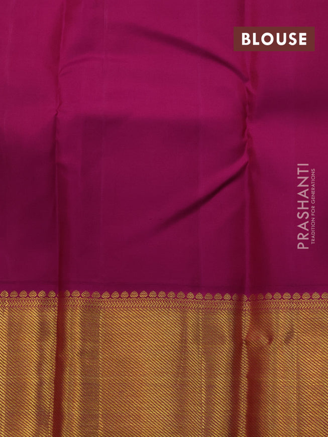Pure kanjivaram silk saree teal green and purple with zari woven buttas and rich zari woven border butta style