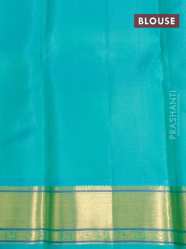 Pure kanjivaram silk saree dark pink and teal blue with allover zari checks & 1000 thread buttas and zari woven border checks