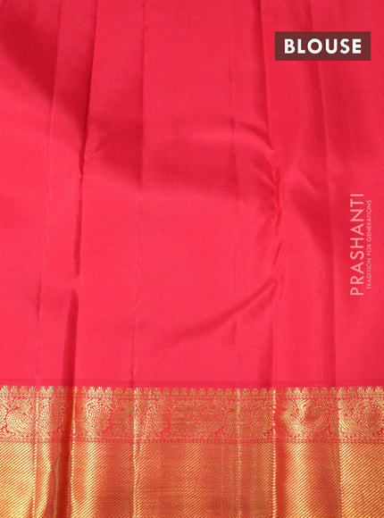 Pure kanjivaram silk saree beige and red with paisley zari woven buttas and rich annam zari woven border butta style